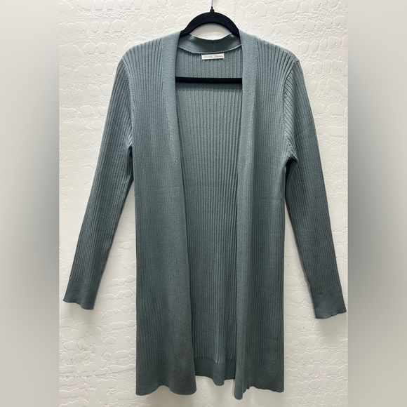 Becool Sweaters - Open Front Ribbed Cardigan in Foam Green